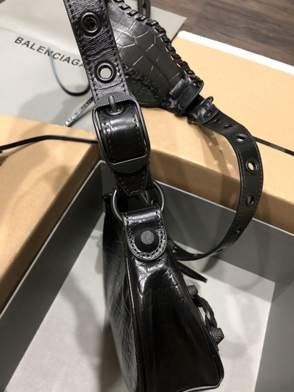 BALENCIAGA Le Cagole Small Studded Crinkled-leather Shoulder Bag