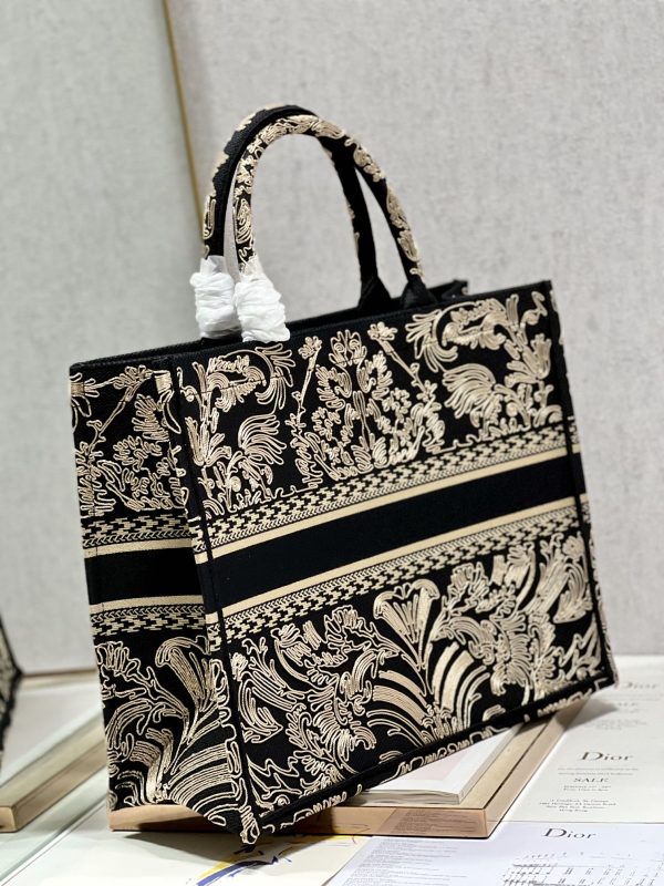 Dior Book Tote Large Black and White Ornamental Cornely-Effect Embroidery