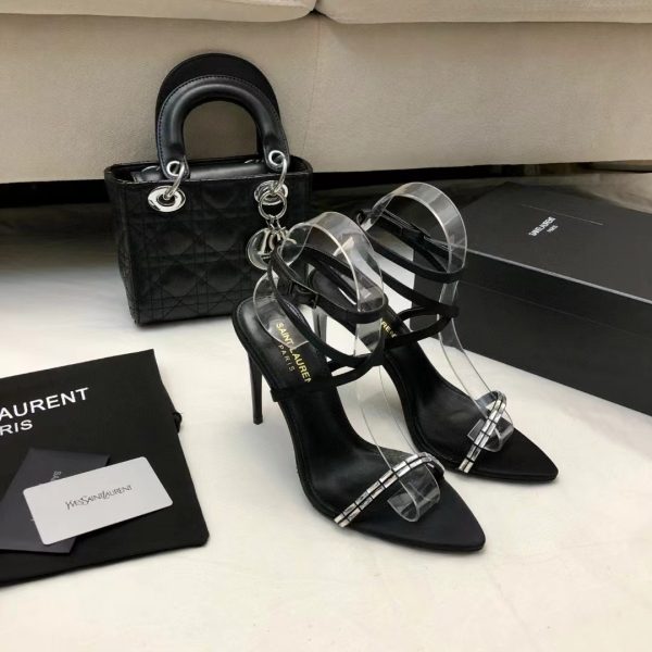 Saint Laurent YSL Gloria Silk Fabric Slide Heels 10.5cm