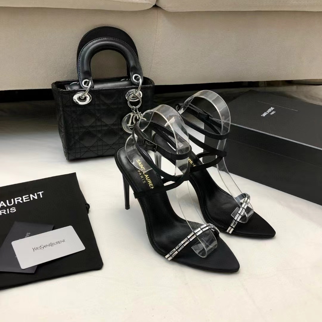 Saint Laurent YSL Gloria Silk Fabric Slide Heels 10.5cm - Image 2