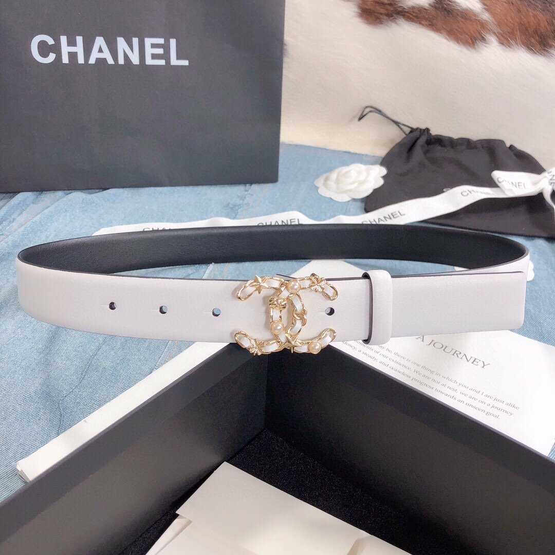 Chanel Belt With Double C Buckle White Gold Toned Hardware Women Belt 30MM - Image 1