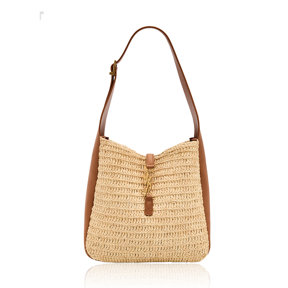 YSL Saint Laurent Le 5 à 7 Supple Small Leather-trimmed Raffia Shoulder Bag - Image 1