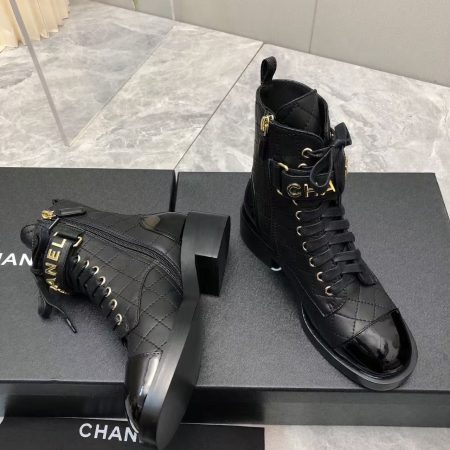 Chanel Qulited Lace Up Combat Boots Black - Image 5