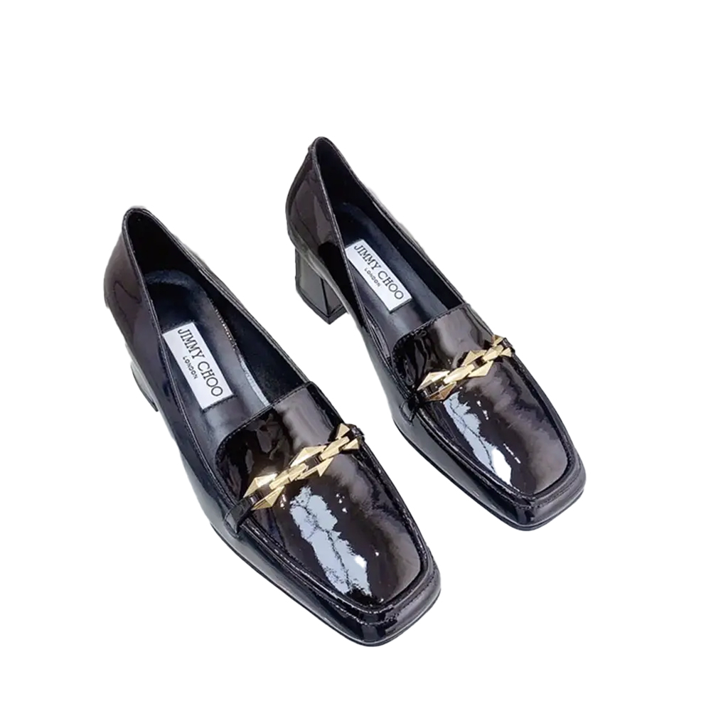 Jimmy Choo Patent Leather 5CM Thick Heel Slide Sandal - Image 1
