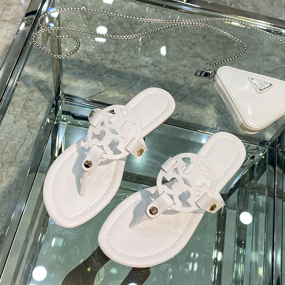 Tory Burch Leather Metal Double T Logo Flip-flops Sandals Slide - Image 21