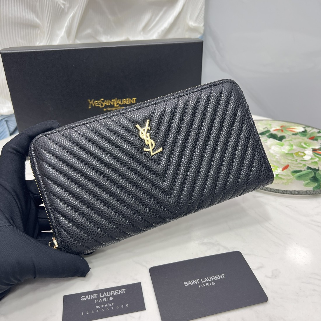 Saint Laurent YSL Caivar  Zipper Long Wallet - Image 6