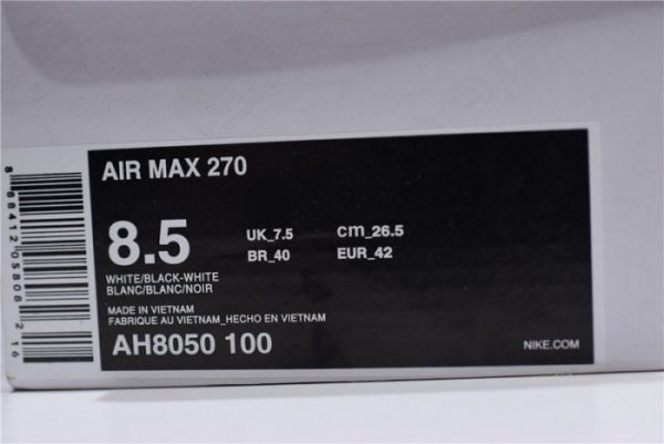 NIKE AIR MAX 270 WHITE/BLACK AH8050-100