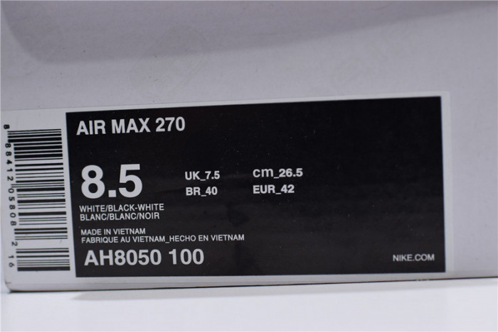 NIKE AIR MAX 270 WHITE/BLACK AH8050-100 - Image 11
