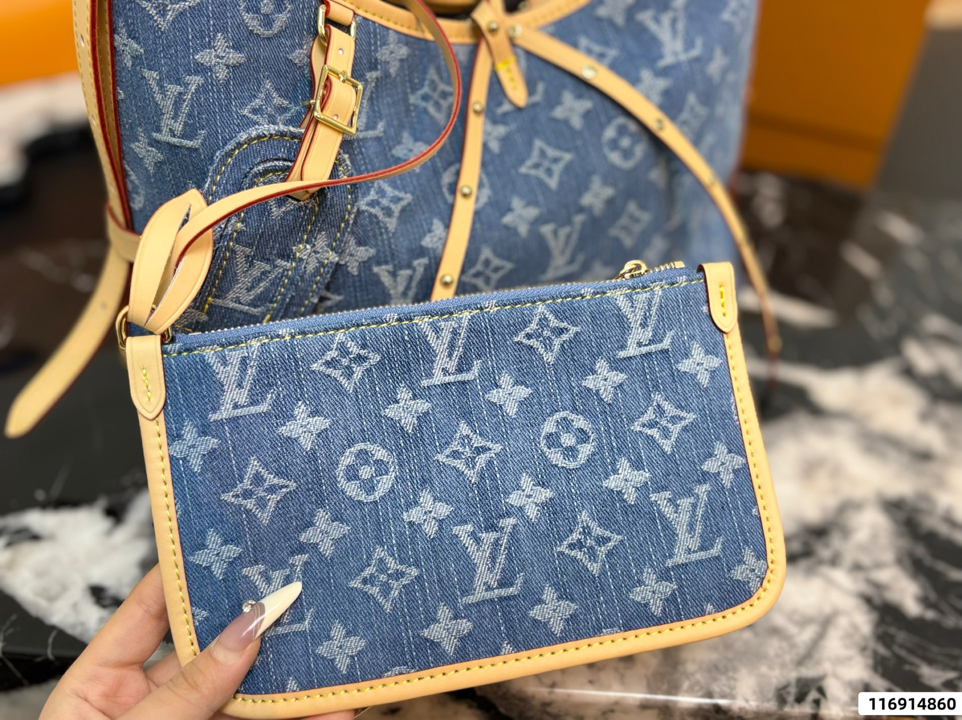 LV CarryAll MM Monogram Denim Bag - Image 4