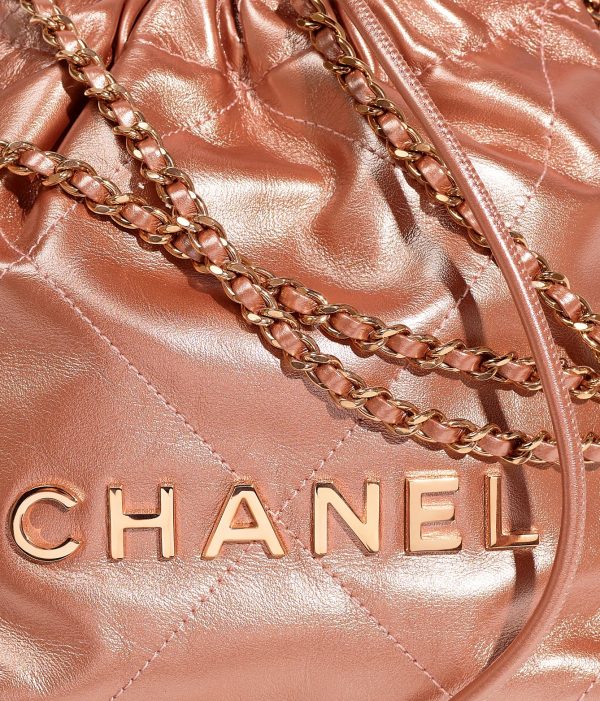 CHANEL 22 MINI HANDBAG Metallic Calfskin & Pink Gold-Tone Metal Copper