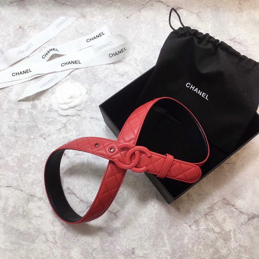 Chanel Belt Quilted With Double C Buckle Red With Red Hardware Women Belt 30MM - Image 1