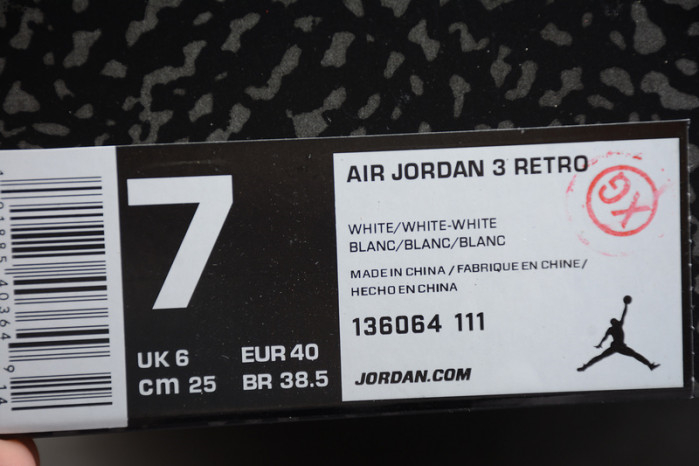 Air Jordan 3 Retro Triple White 136064-111 - Image 9