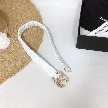 Chanel Belt Velvet White With Double C Buckle Gold-Toned and Strass Hardware Women Belt 30MM - Image 4
