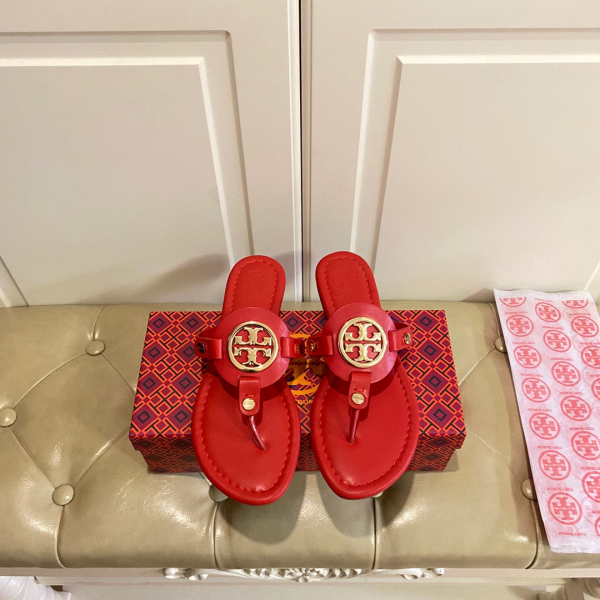 Tory Burch Leather Metal Logo Flip-flops Sandals Slide