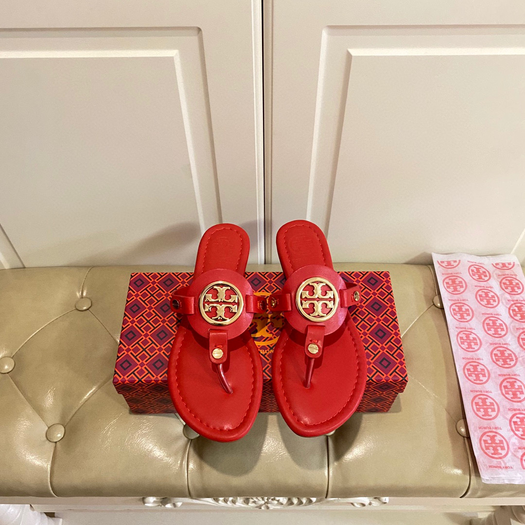 Tory Burch Leather Metal Logo Flip-flops Sandals Slide - Image 5