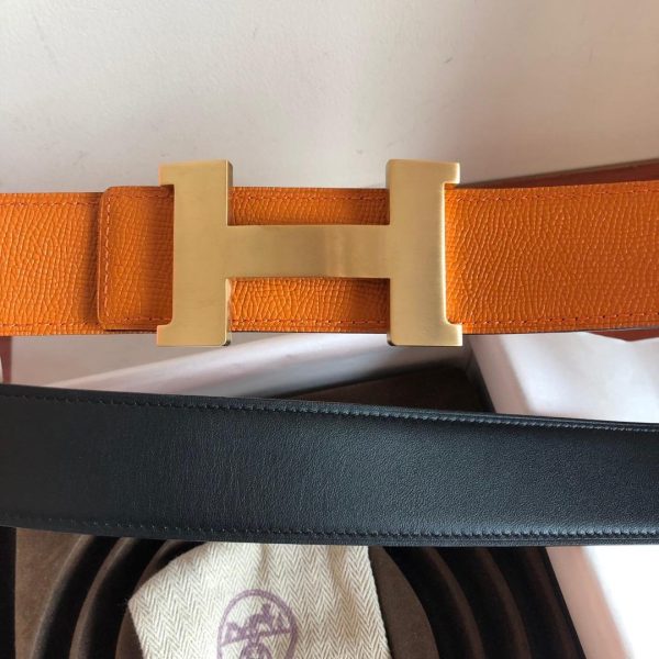 Hermes Mini Constance Guillochee Belt Buckle & Reversible Orange For Women, Women Belt 380MM