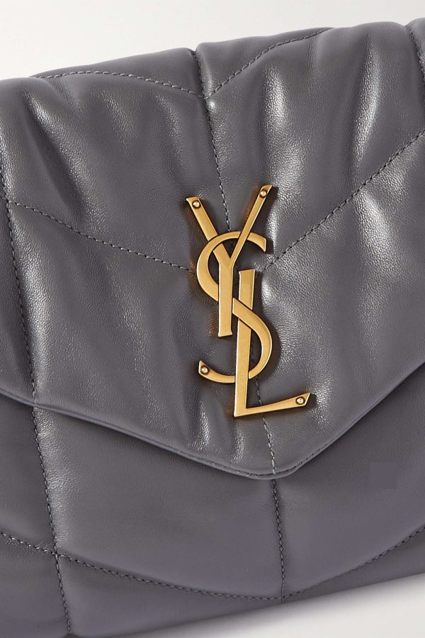 SAINT LAURENT Loulou Puffer small quilted leather shoulder bag grey