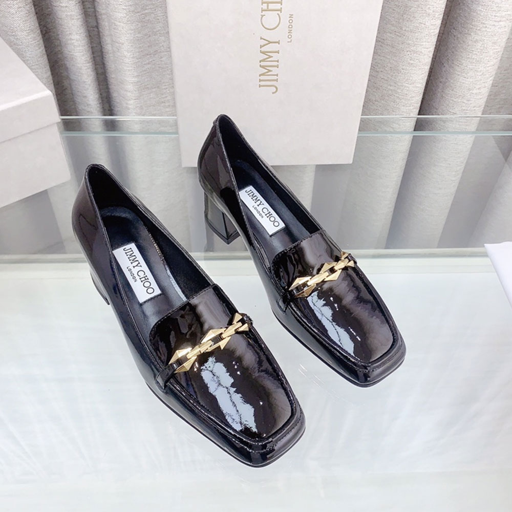 Jimmy Choo Patent Leather 5CM Thick Heel Slide Sandal - Image 2