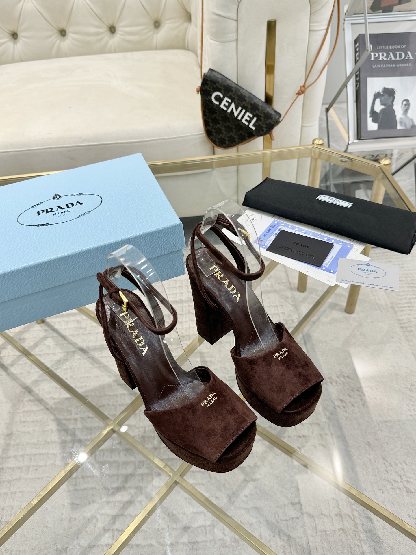 Prada Buckle Square-Heel Sandals - Image 3