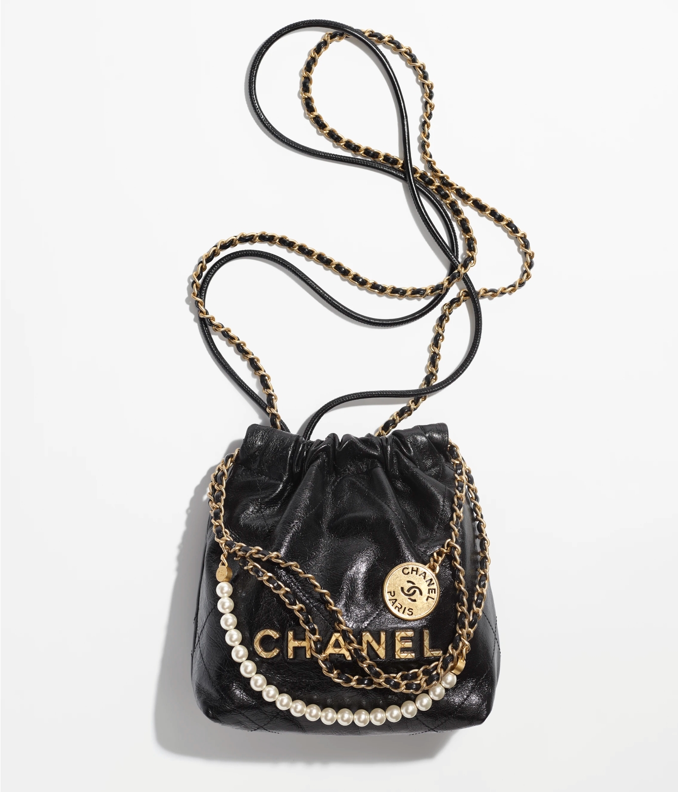 CHANEL 22 MINI HANDBAG Shiny Crumpled Calfskin & Gold-Tone Metal Black - Image 1