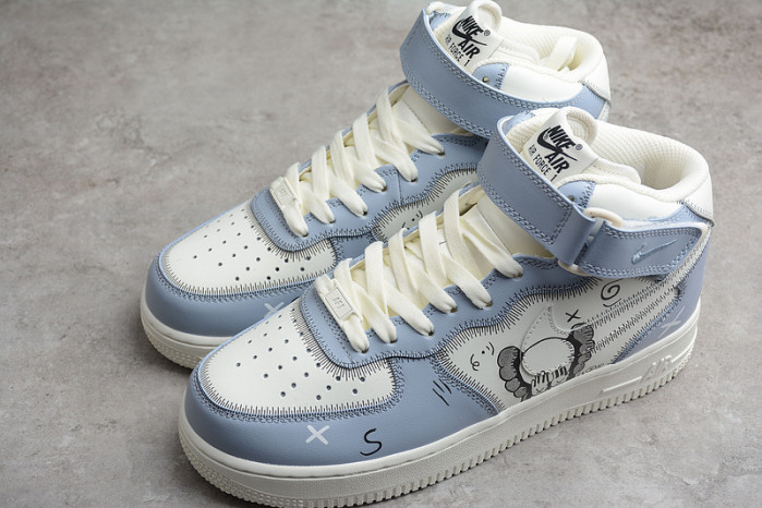 Kaws x Nike Air Force 1 07 Mid White Blue Black CW2308-211 - Image 7