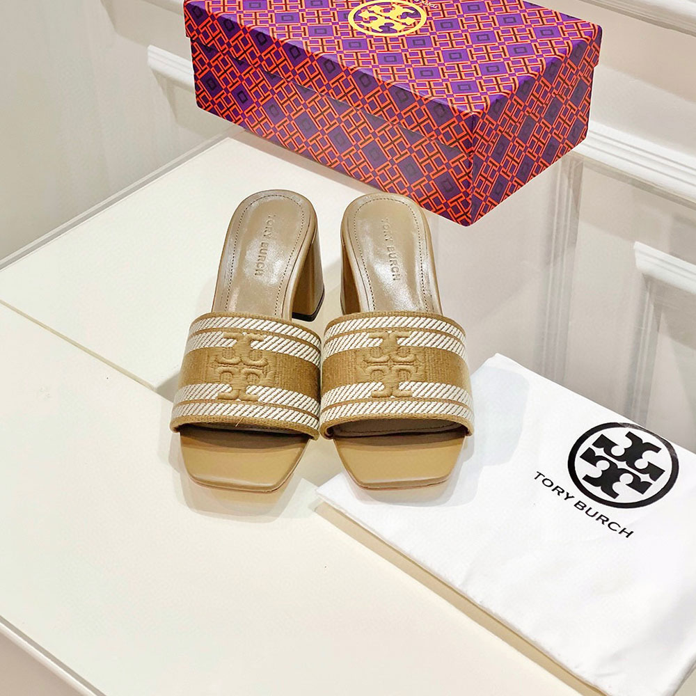 Tory Burch Fabric Flip-flops With Chunky Heels Sandals Slide - Image 4