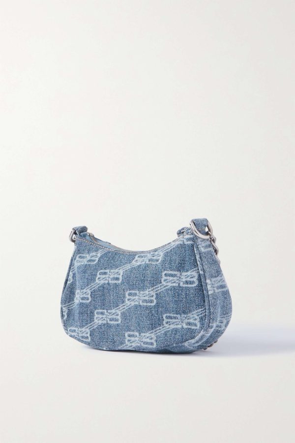 BALENCIAGA Le Cagole mini studded printed denim shoulder bag