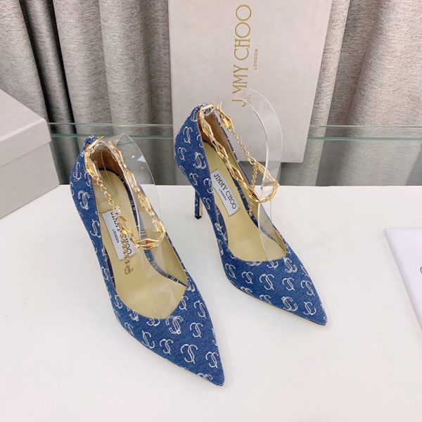 Jimmy Choo Talura Patent Leather Chain 10CM Slim Heel Slide Sandal