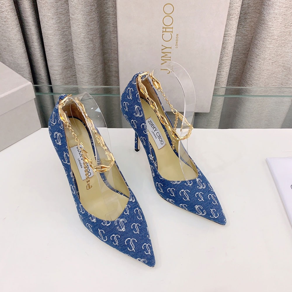 Jimmy Choo Talura Patent Leather Chain 10CM Slim Heel Slide Sandal - Image 4