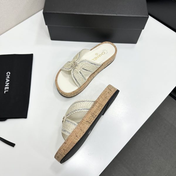 Chanel Raffia CC Platform Sandals