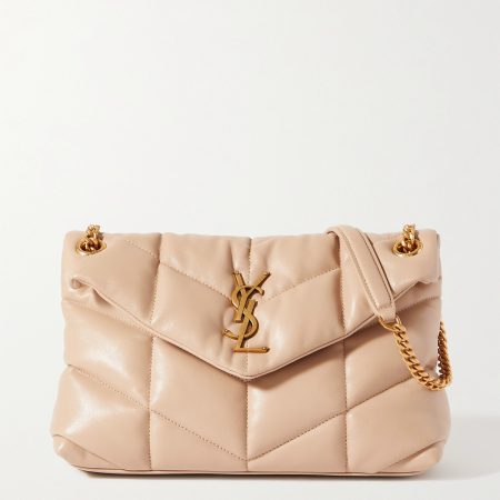 SAINT LAURENT Loulou Puffer small quilted leather shoulder bag beige