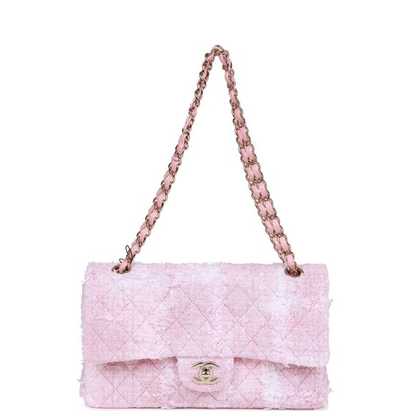 Chanel Classic Flag Bag Medium Classic Double Flap Bag Rose Sakura Tweed Light Gold Hardware