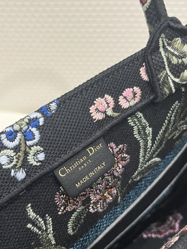 Dior Book Tote Medium Black Multicolor DiorPetitesFleurs Embroidery