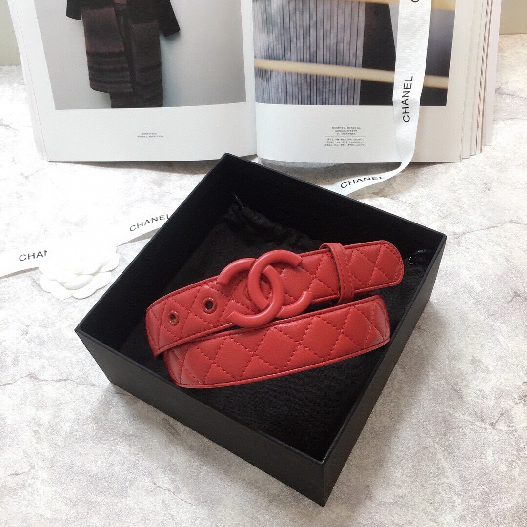 Chanel Belt Quilted With Double C Buckle Red With Red Hardware Women Belt 30MM - Image 5