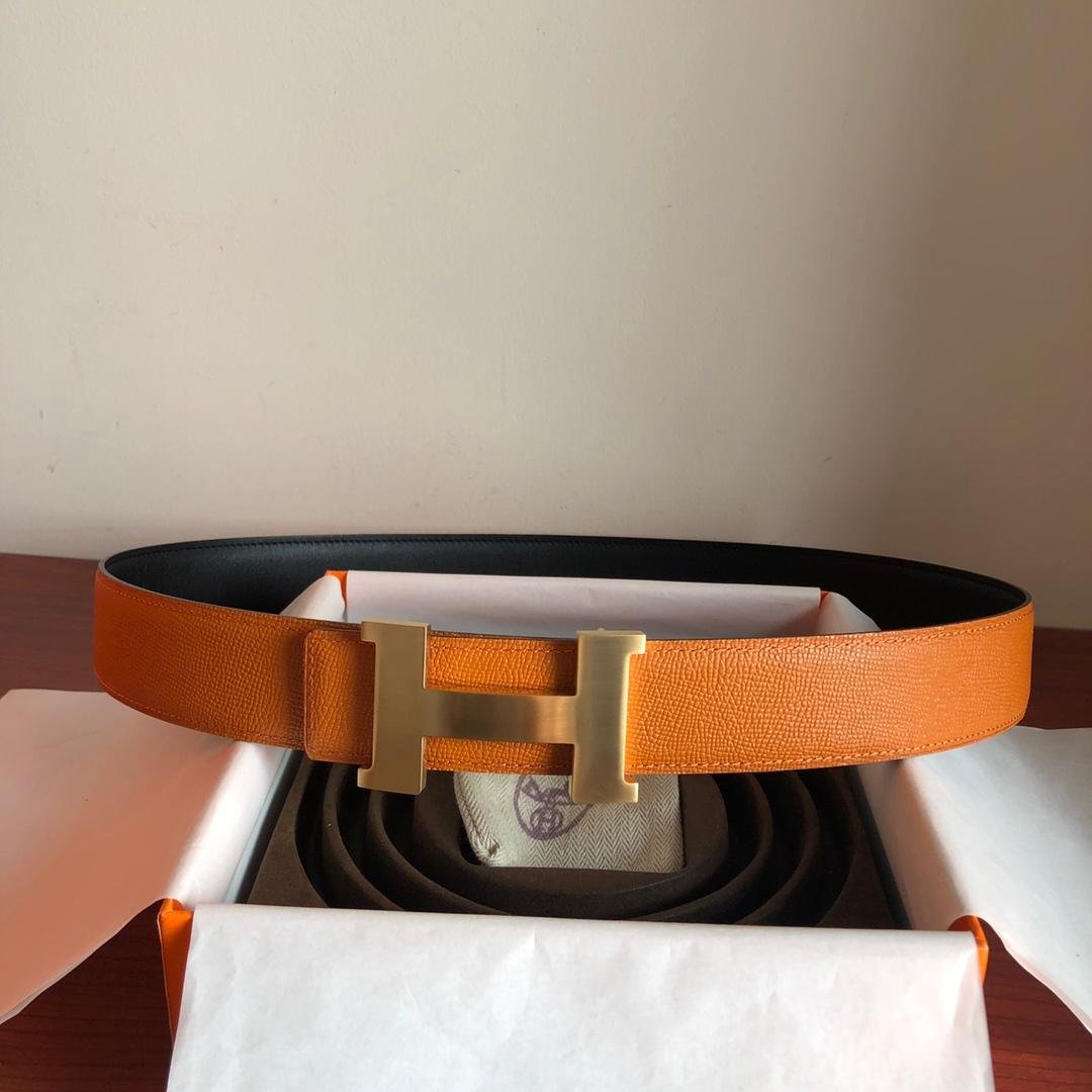 Hermes Mini Constance Guillochee Belt Buckle & Reversible Orange For Women, Women Belt 380MM - Image 1