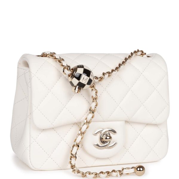 Chanel Classic Flag Bag Pearl Crush Mini Square Flap Bag White Light Gold Hardware