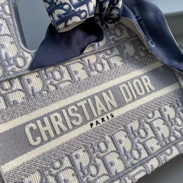 Dior Book Tote Small Gray Dior Oblique Embroidery