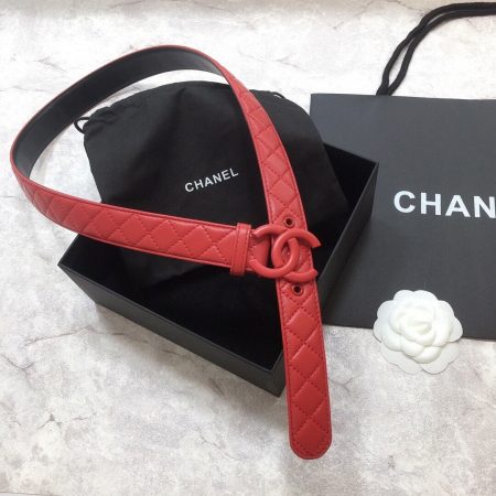 Chanel Belt Quilted With Double C Buckle Red With Red Hardware Women Belt 30MM - Image 3