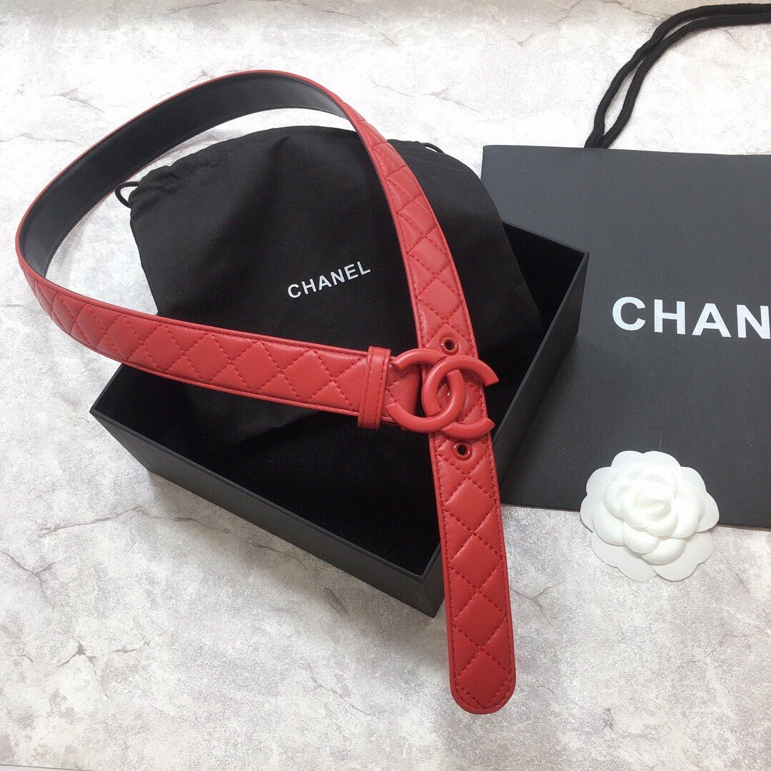 Chanel Belt Quilted With Double C Buckle Red With Red Hardware Women Belt 30MM - Image 3