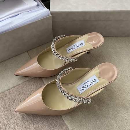 Jimmy Choo Bing 100 Ballet Pink Patent Leather Mules with Crystal Strap - Image 2