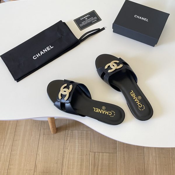 Chanel 26P Large C-Logo Openwork Flat Slippers