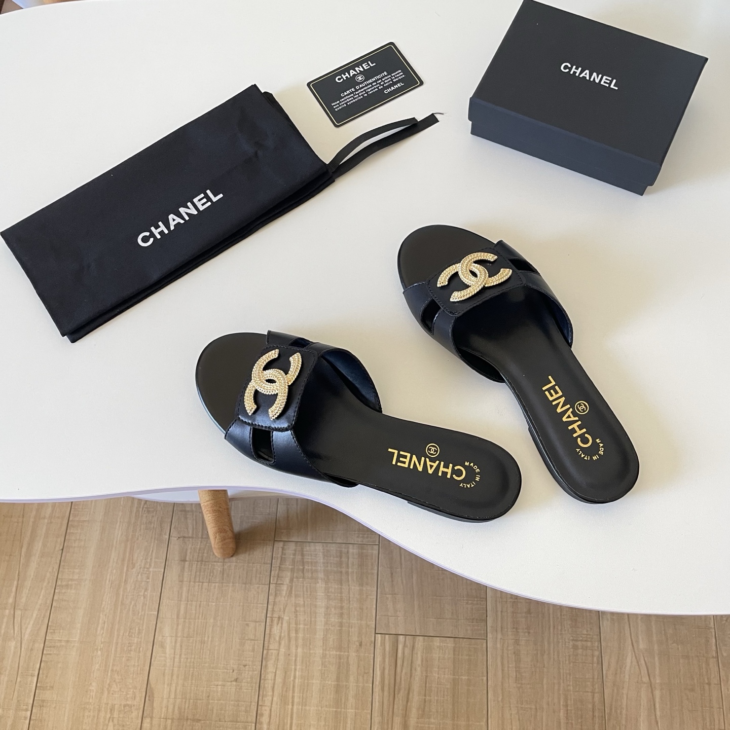 Chanel 26P Large C-Logo Openwork Flat Slippers - Image 7