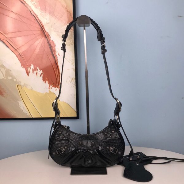 BALENCIAGA Le Cagole Small Studded Crinkled-leather Shoulder Bag