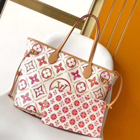 LV Neverfull MM Pool Coral in Canvas - Image 4