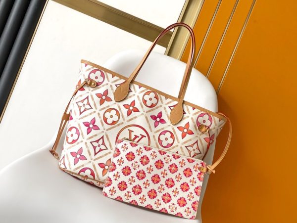 LV Neverfull MM Pool Coral in Canvas