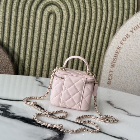 Chanel Lambskin Quilted Top Handle Mini Vanity Case With Chain Light Pink - Image 9