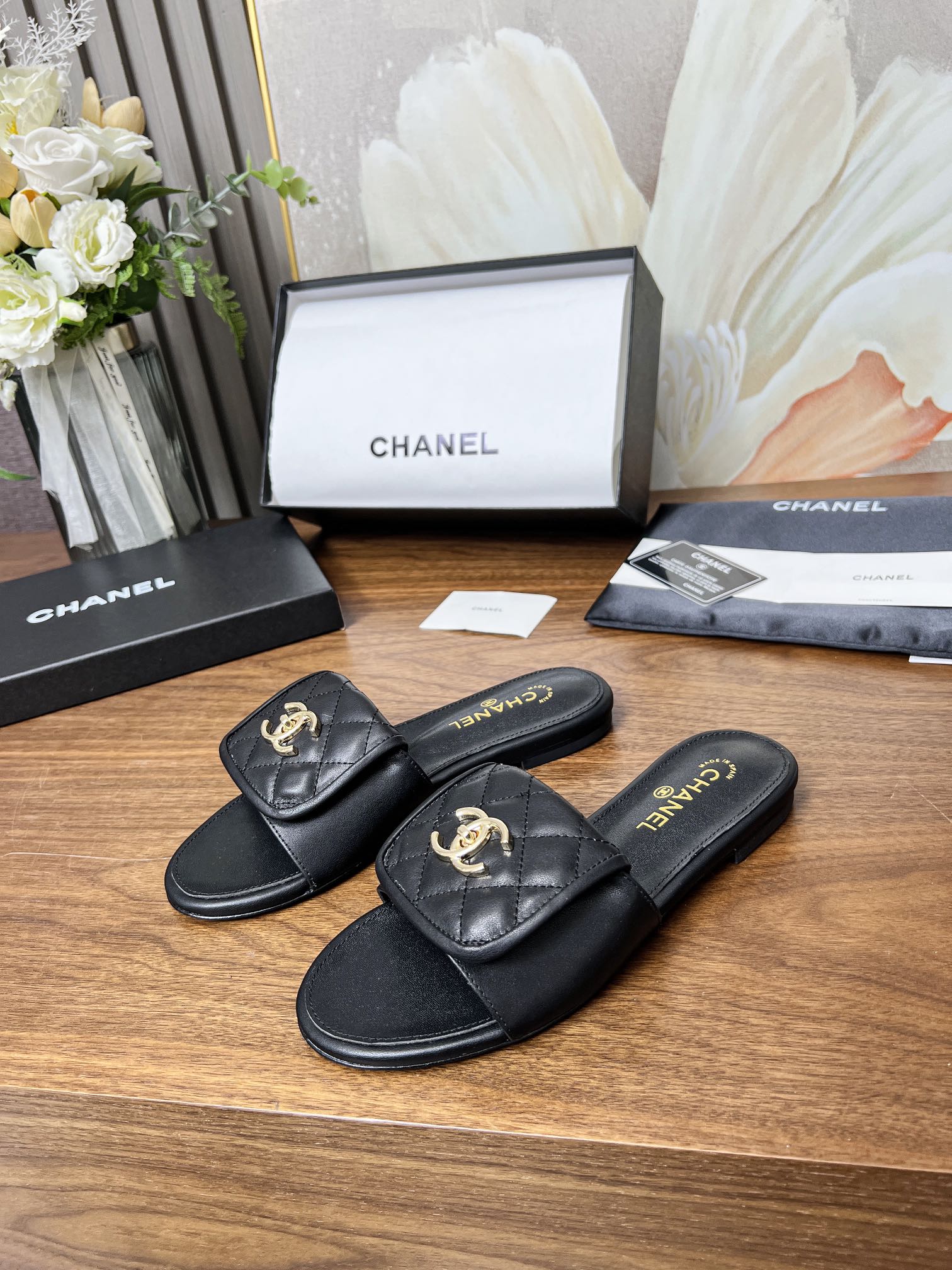 Chanel Quilted CC Slides - Image 6