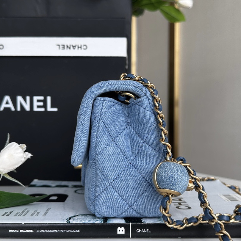 Chanel Classic Flag Bag Quilted Denim 20CM - Image 8