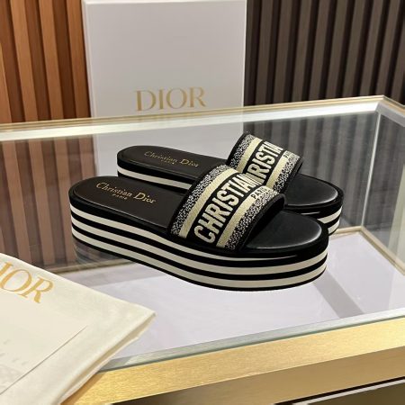 Dway Platform Slide Deep Blue Embroidered Cotton | DIOR - Image 3