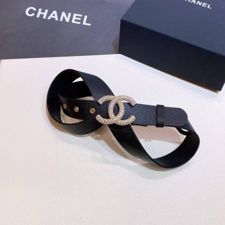 Chanel Belt With Beaded Buckle Black with Silver Hardware Women Belt 30MM - Image 5